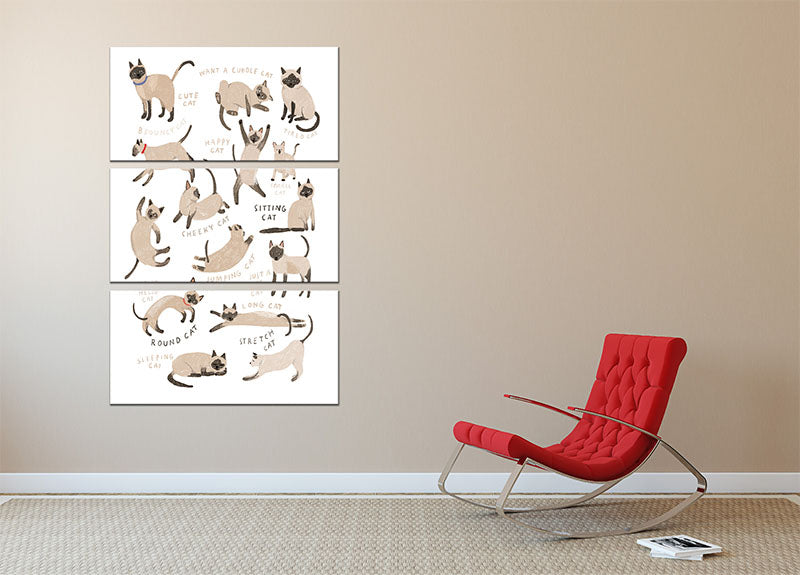 Siamese Cat Print 3 Split Panel Canvas Print - 1x - 2