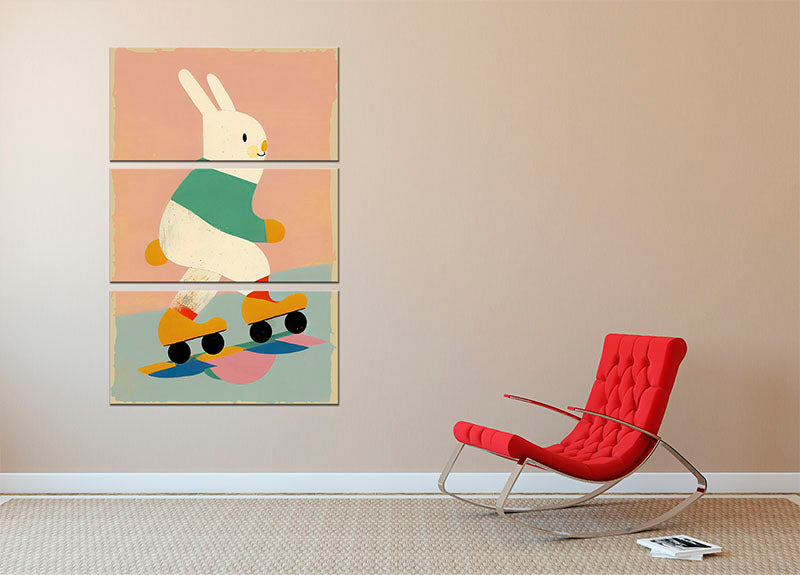 Skating Bunny 3 Split Panel Canvas Print - 1x - 2