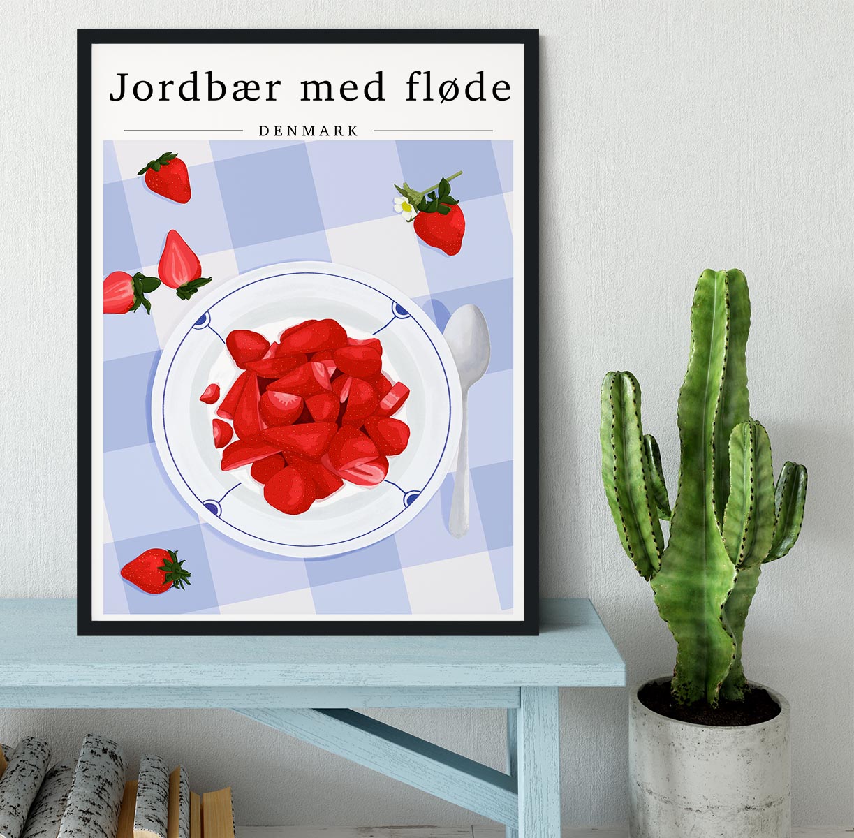 Strawberry with cream Denmark Framed Print - Canvas Art Rocks - 2