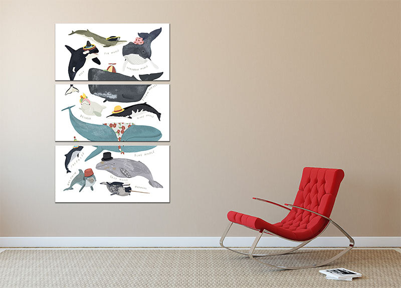 Whales In Hats 3 Split Panel Canvas Print - 1x - 2