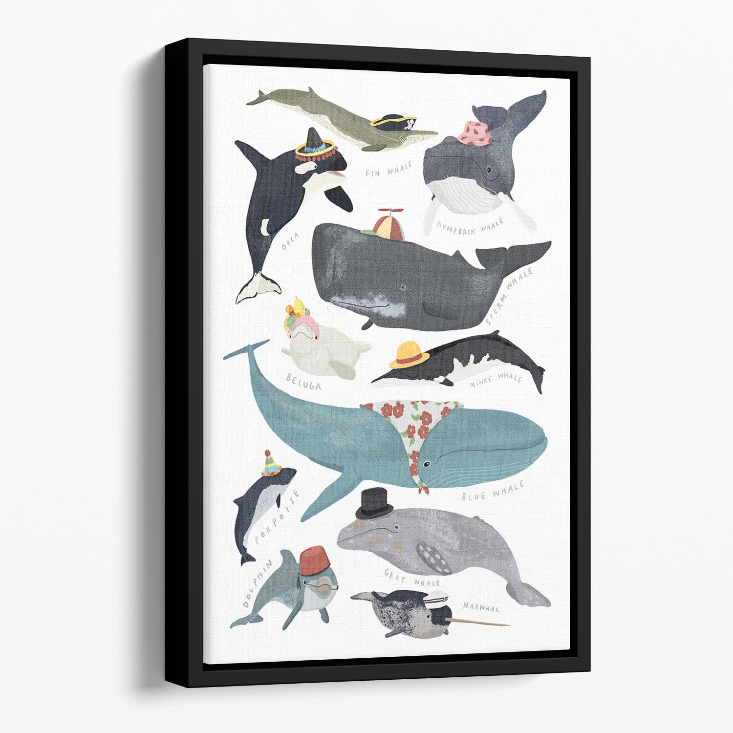 Whales In Hats Floating Framed Canvas - 1x - 1