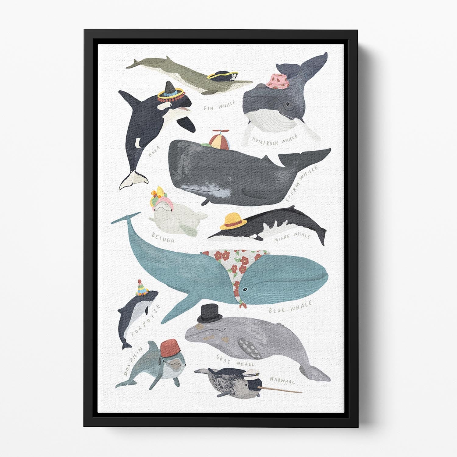 Whales In Hats Floating Framed Canvas - 1x - 2