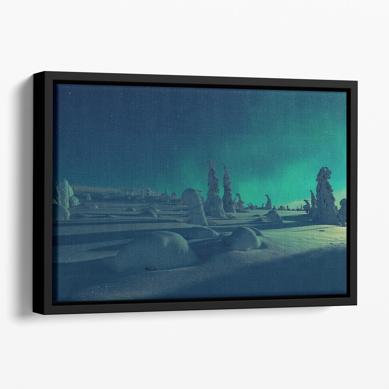 When moonlight meet polar lights Floating Framed Canvas - Canvas Art Rocks - 1