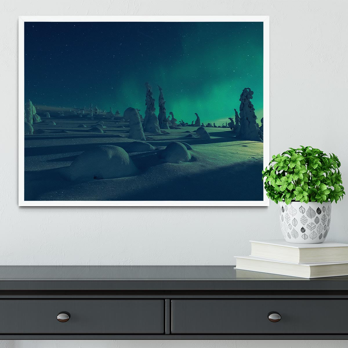 When moonlight meet polar lights Framed Print - Canvas Art Rocks -6