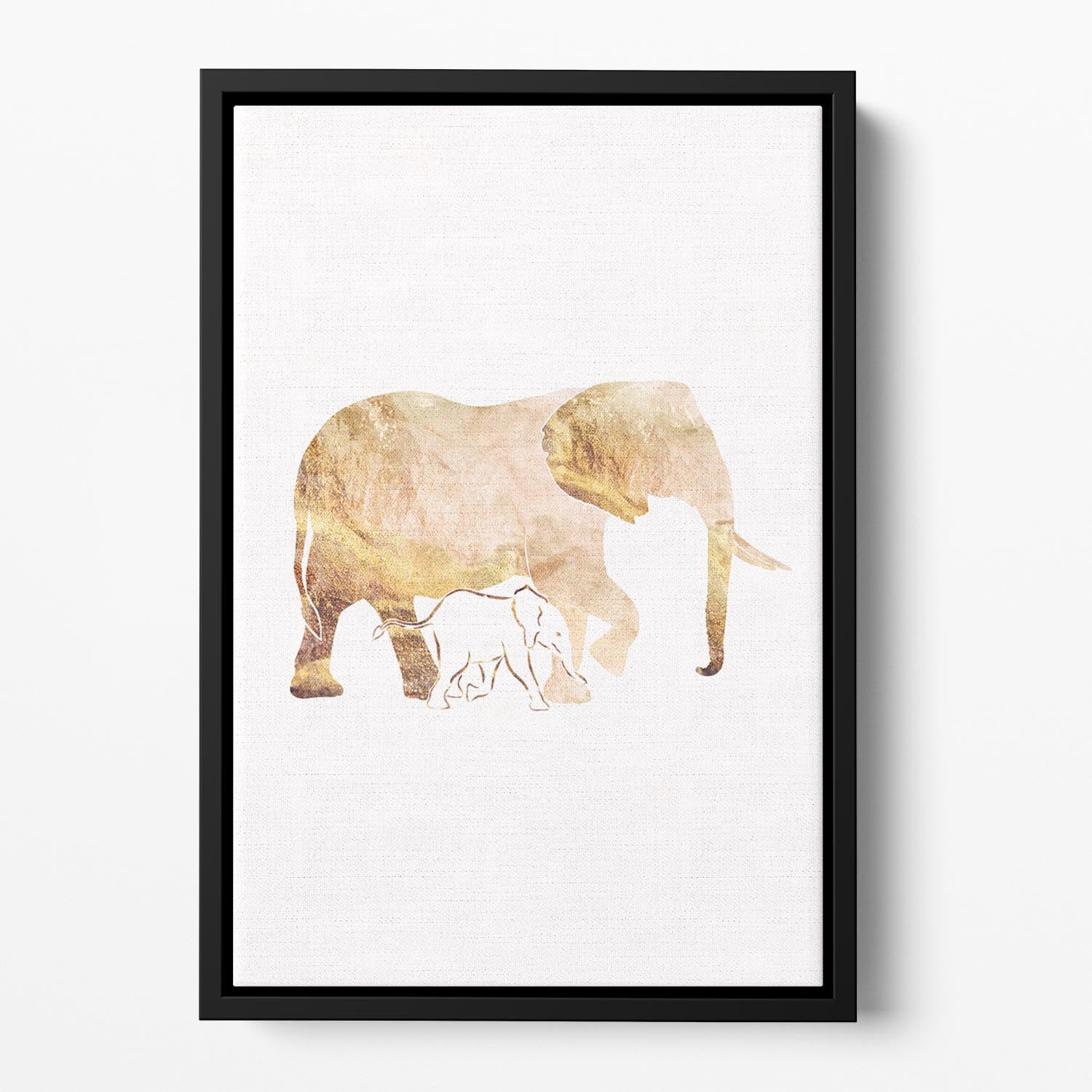 White Gold Elephant Floating Framed Canvas - 1x - 2