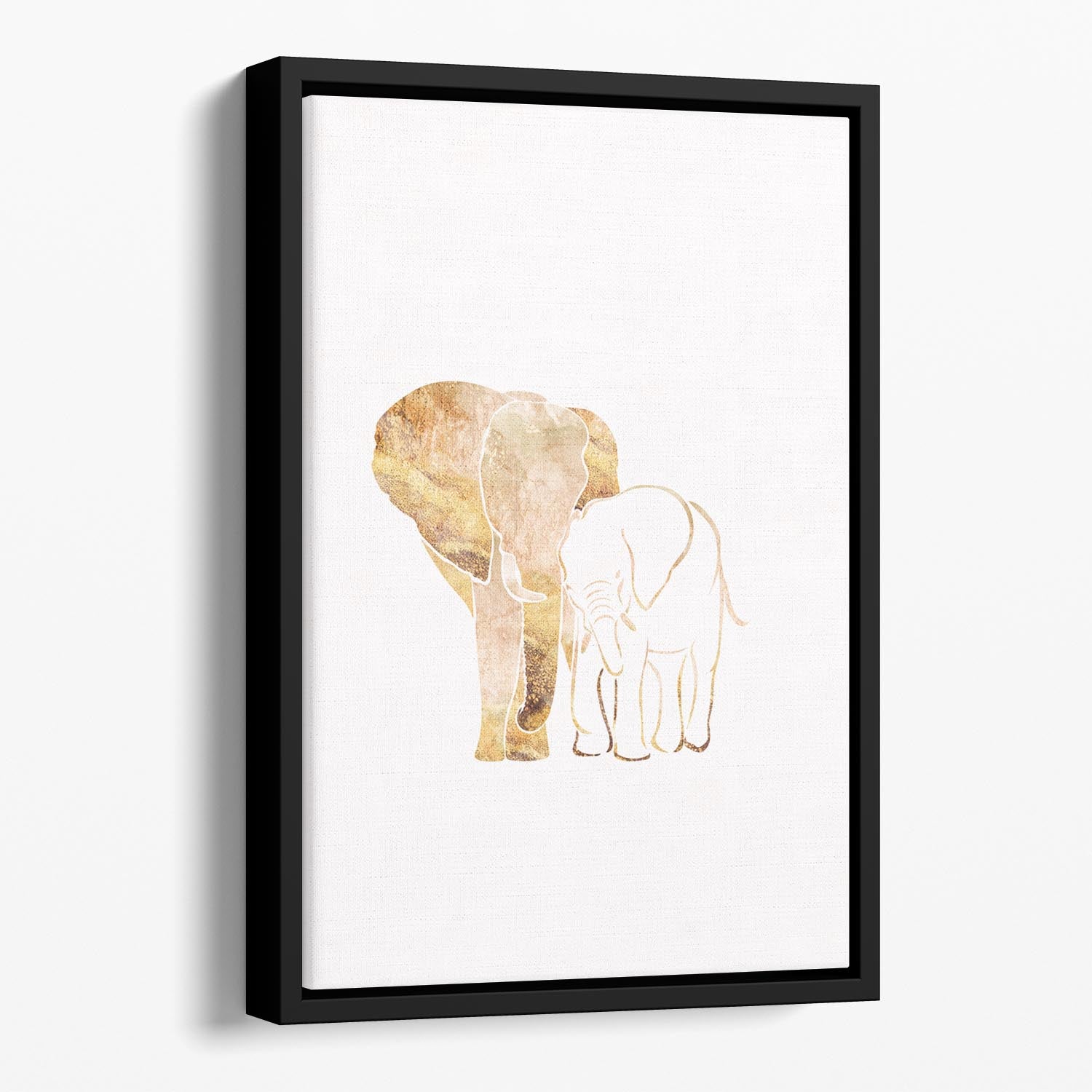 White Gold Elephants Floating Framed Canvas - 1x - 1