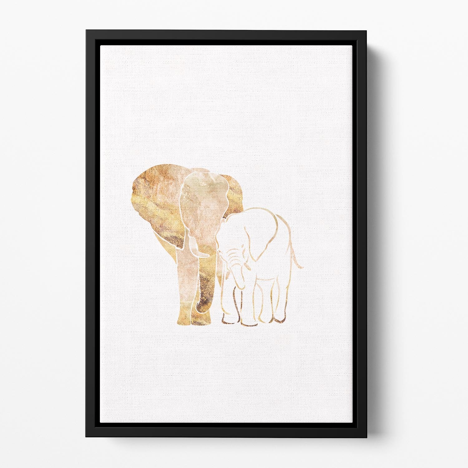 White Gold Elephants Floating Framed Canvas - 1x - 2