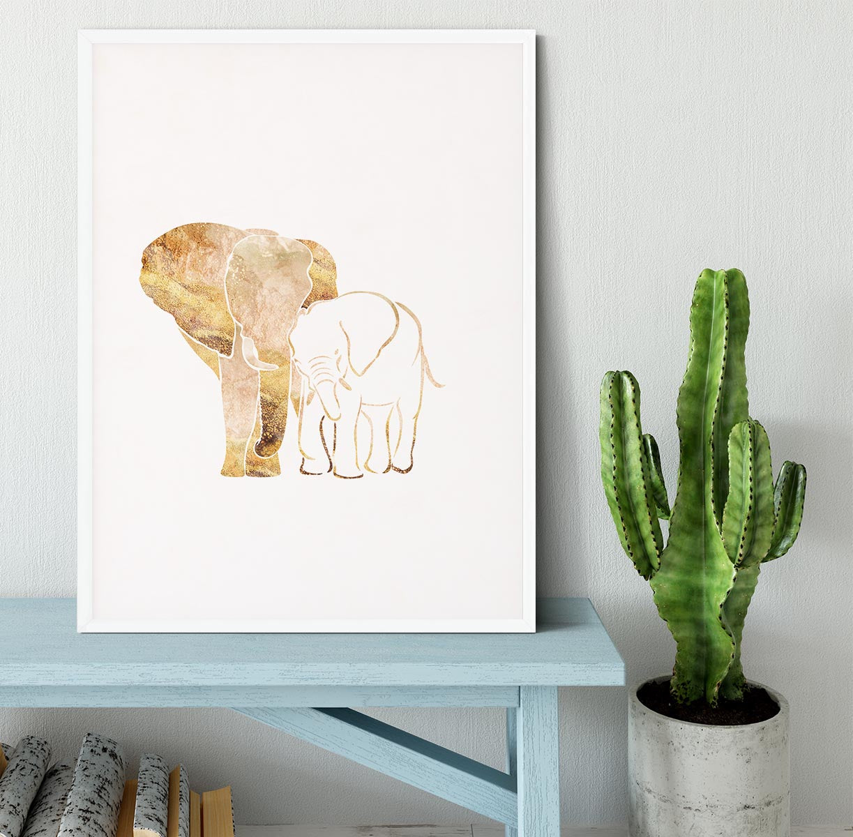 White Gold Elephants Framed Print - 1x -6