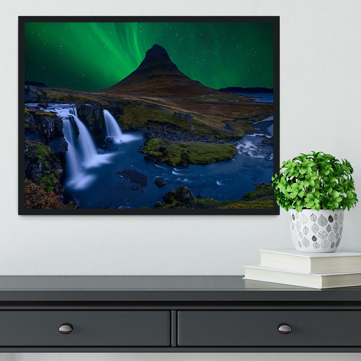 KirkjufellUnder A Boreal Green Sky Framed Print - Canvas Art Rocks - 2