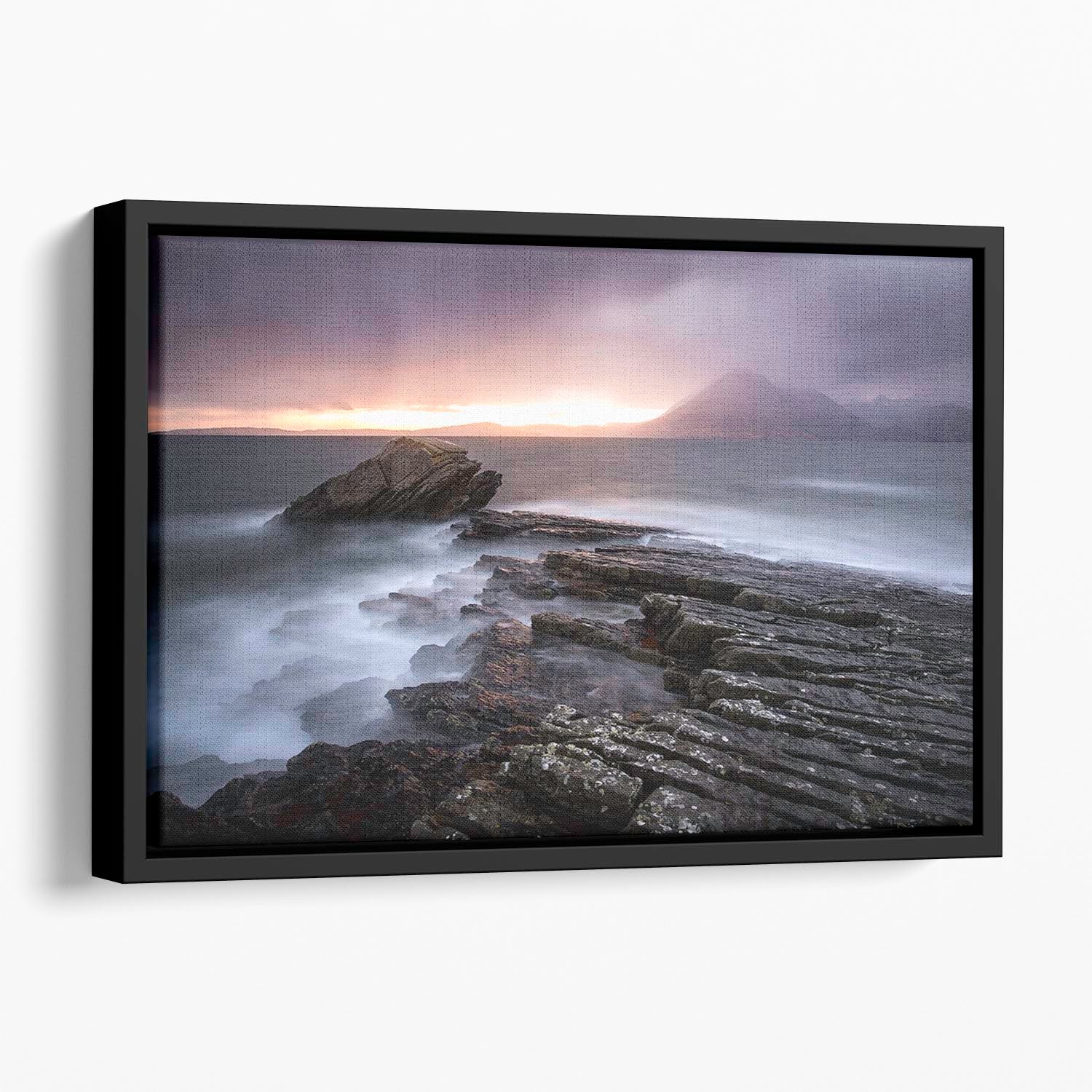 Sunset At Elgol Beach Floating Framed Canvas - Canvas Art Rocks - 1