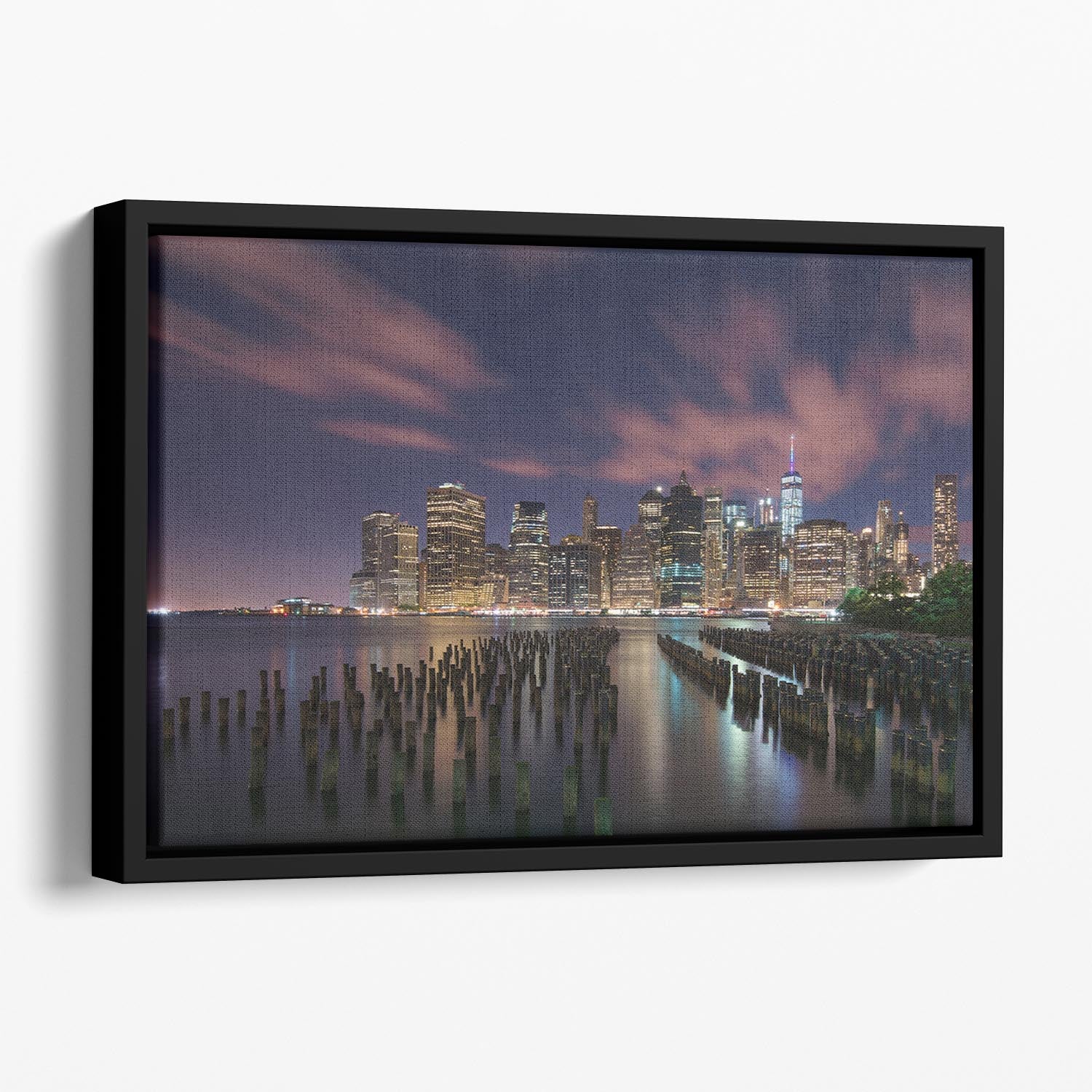 New York City At Night Floating Framed Canvas - Canvas Art Rocks - 1