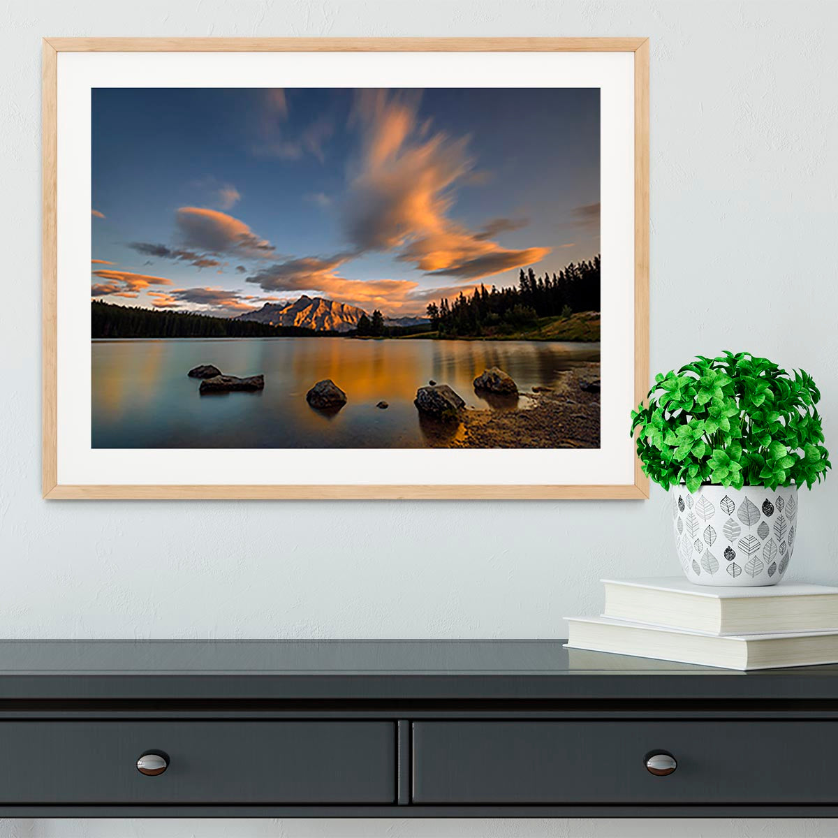 Two Jack Lake Sunset Framed Print - Canvas Art Rocks - 3