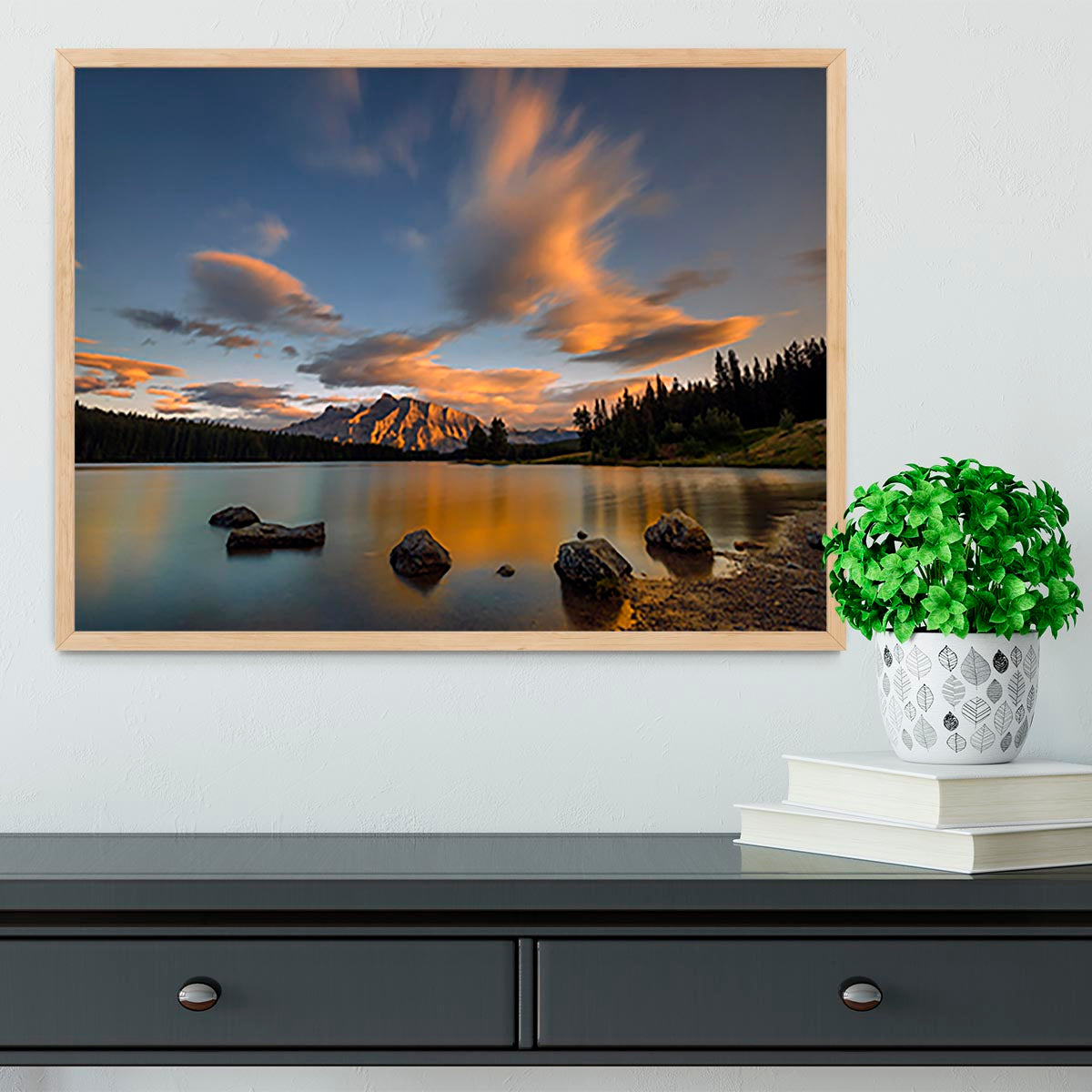 Two Jack Lake Sunset Framed Print - Canvas Art Rocks - 4