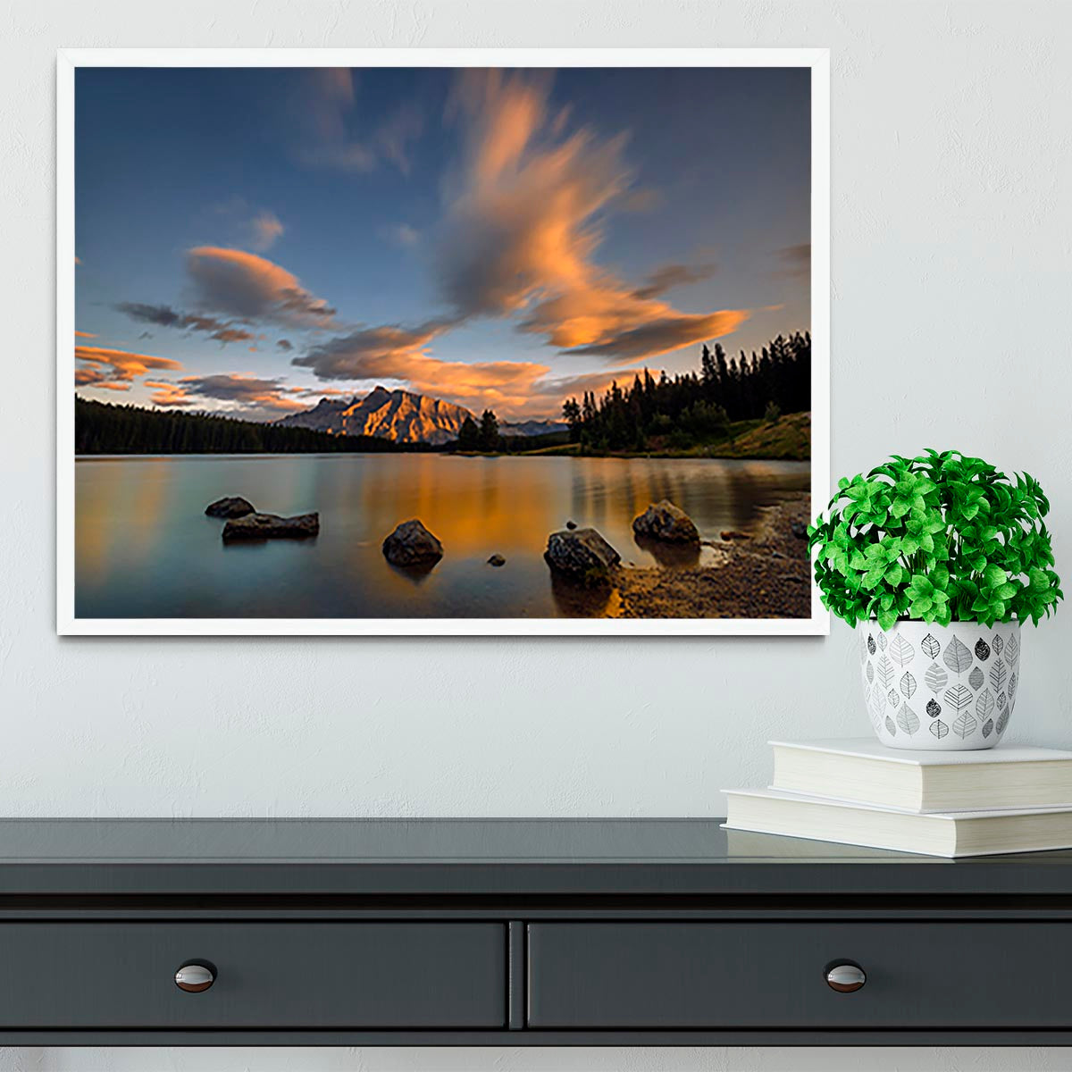 Two Jack Lake Sunset Framed Print - Canvas Art Rocks -6