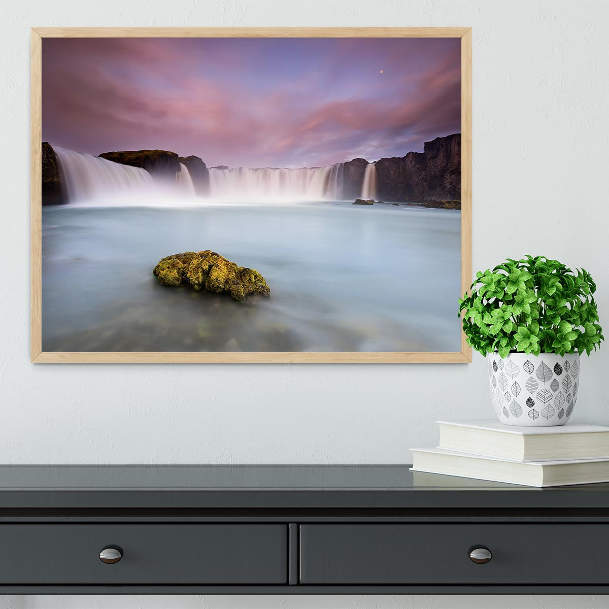 Godafoss And The Moon Framed Print - Canvas Art Rocks - 4