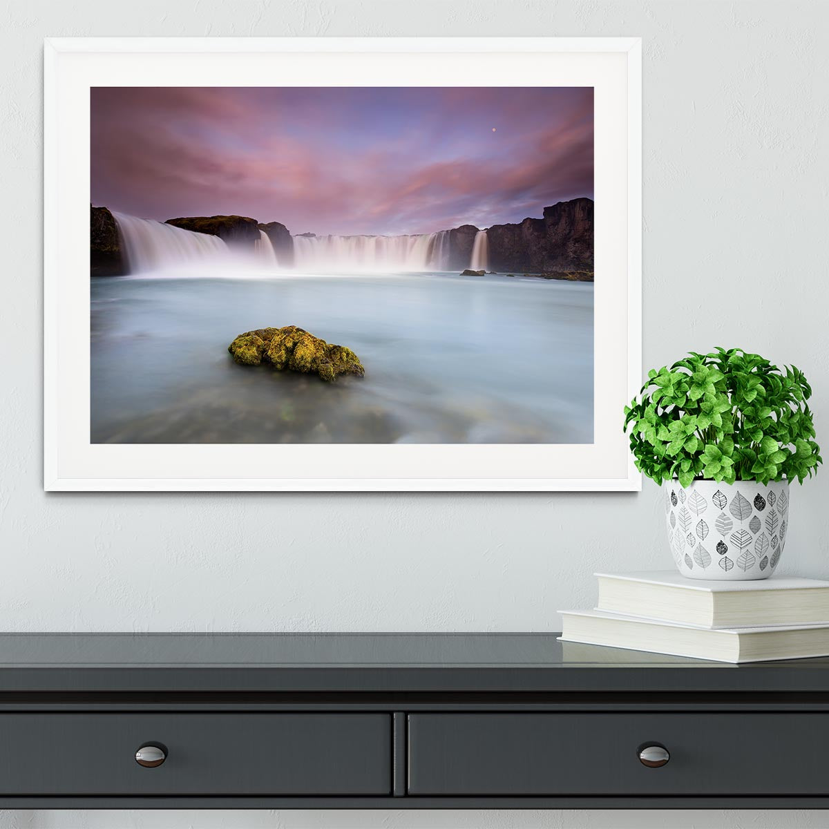 Godafoss And The Moon Framed Print - Canvas Art Rocks - 5