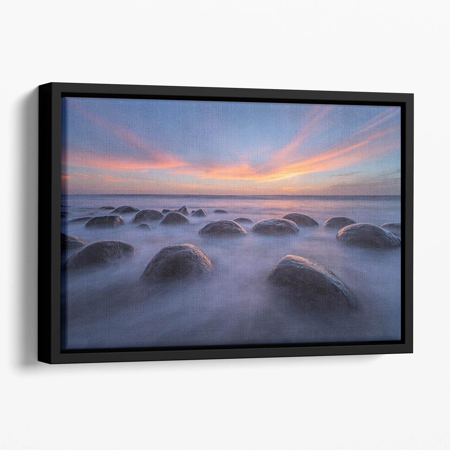 Sunset At Bowling Ball Beach Floating Framed Canvas - Canvas Art Rocks - 1