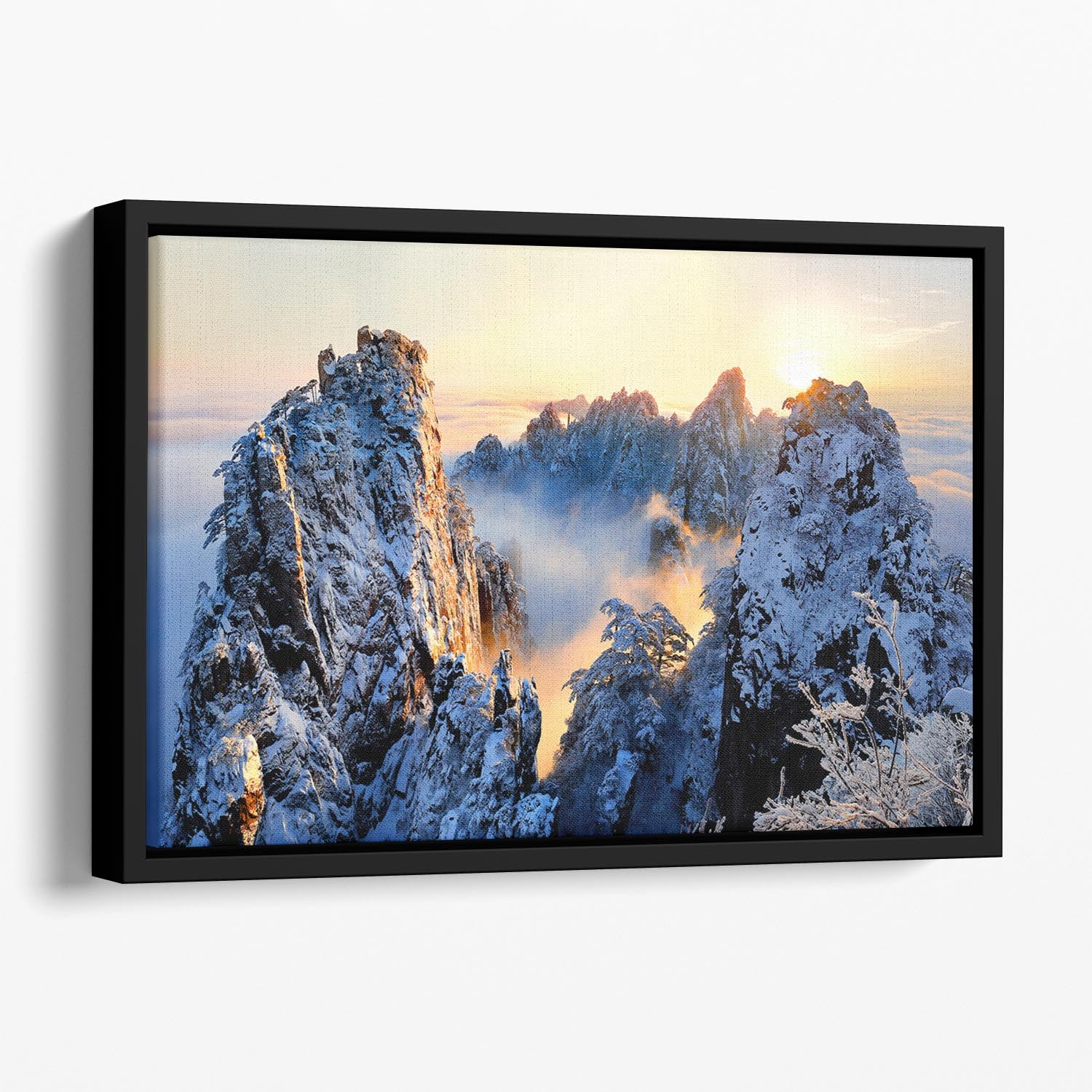 Sunrise At Mt Huang Shan Floating Framed Canvas - Canvas Art Rocks - 1