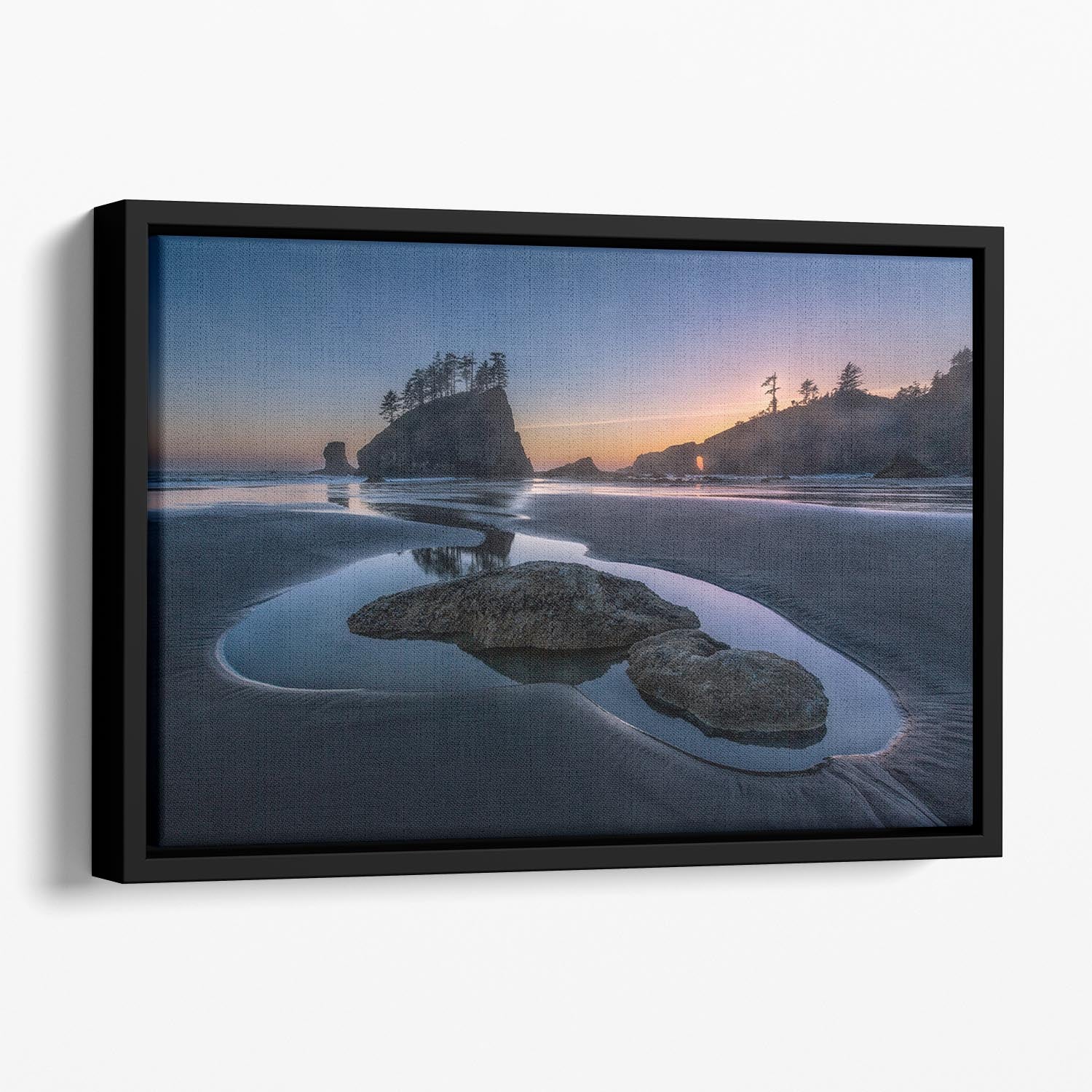 Twilight At Second Beach Floating Framed Canvas - Canvas Art Rocks - 1