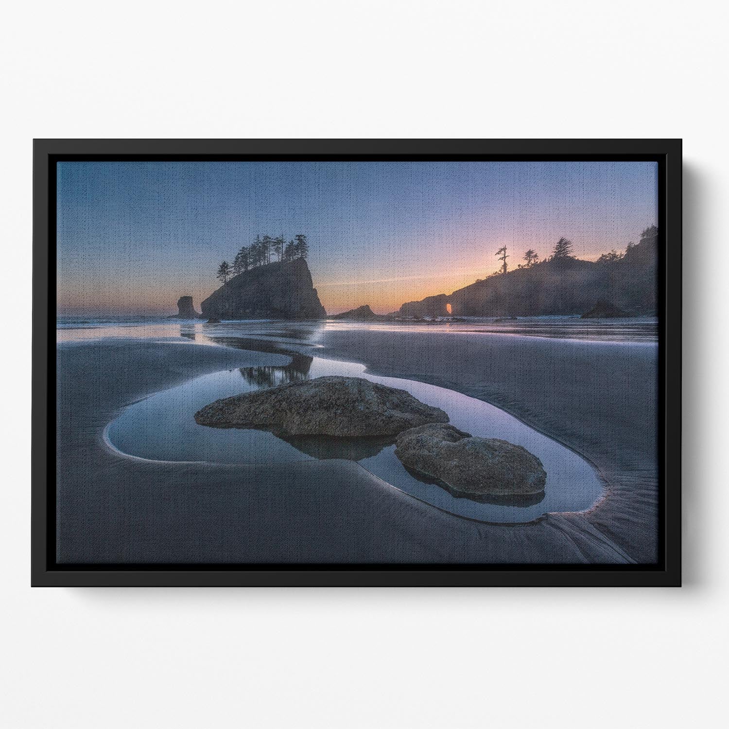 Twilight At Second Beach Floating Framed Canvas - Canvas Art Rocks - 2