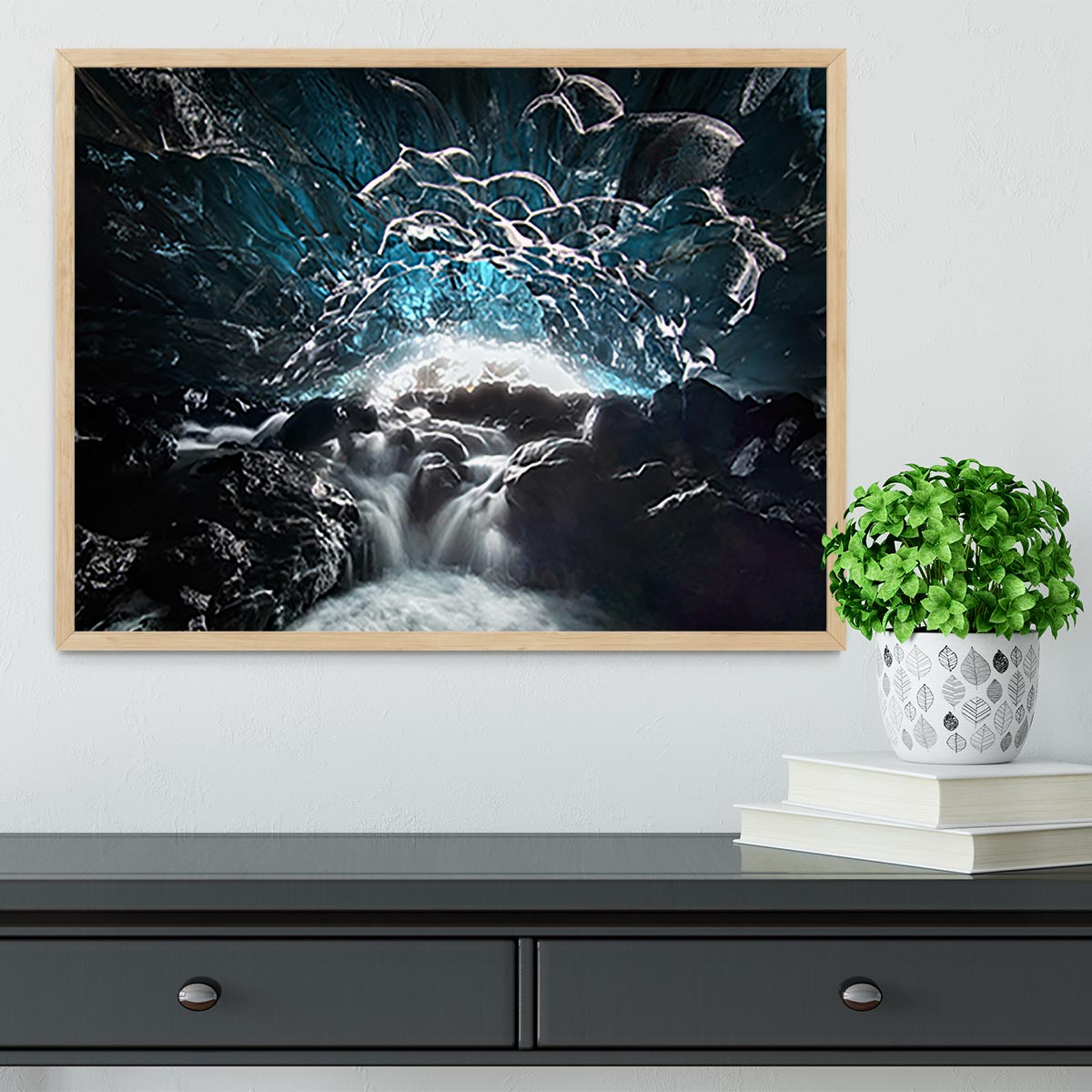 Blue Glacier Cave Framed Print - Canvas Art Rocks - 4