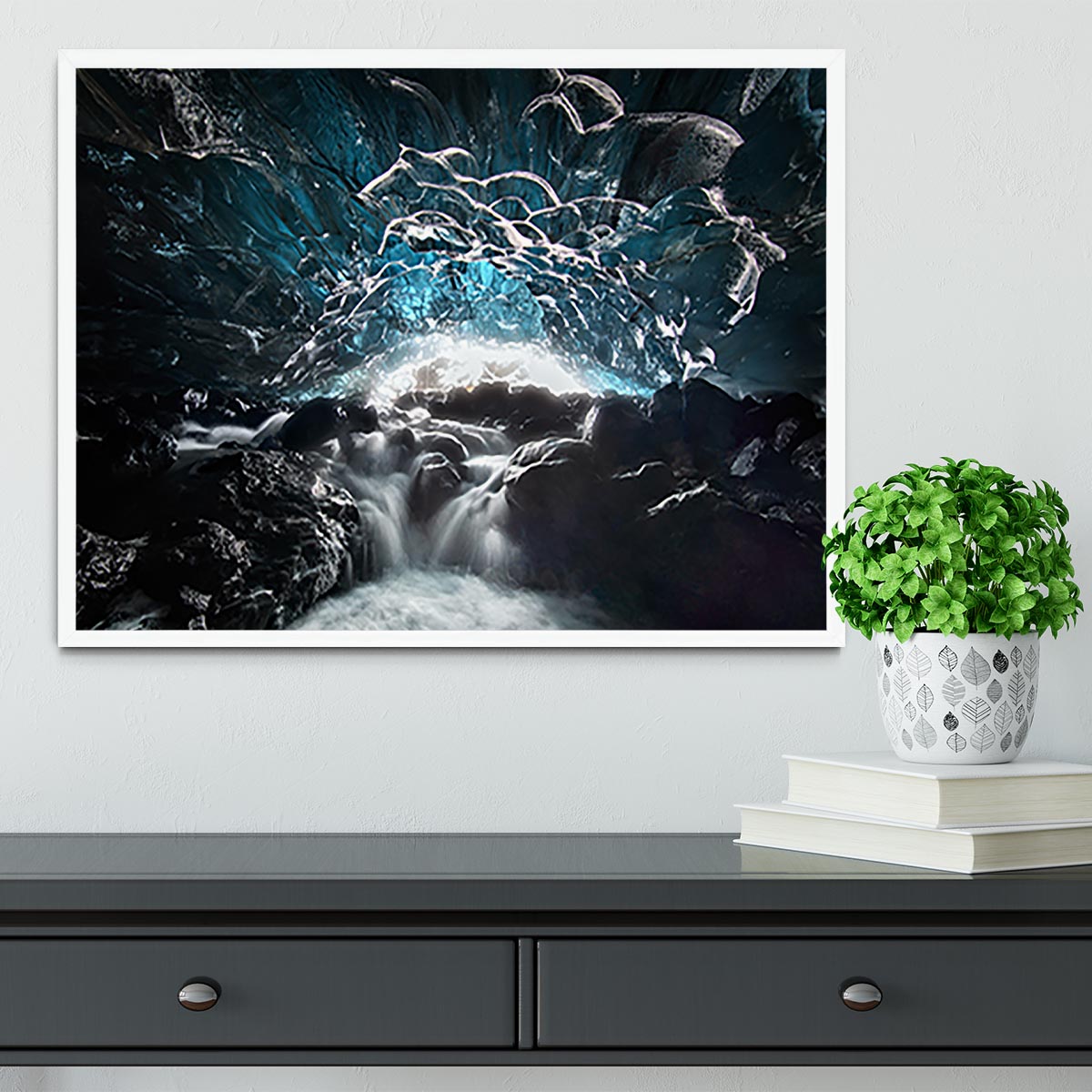 Blue Glacier Cave Framed Print - Canvas Art Rocks -6