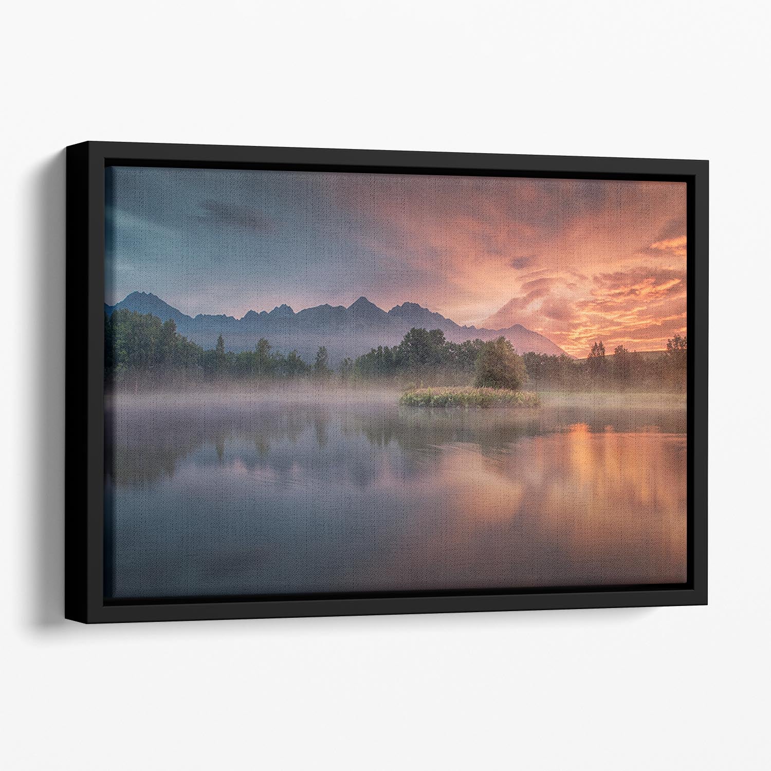 Daybreak By The Lake Floating Framed Canvas - Canvas Art Rocks - 1