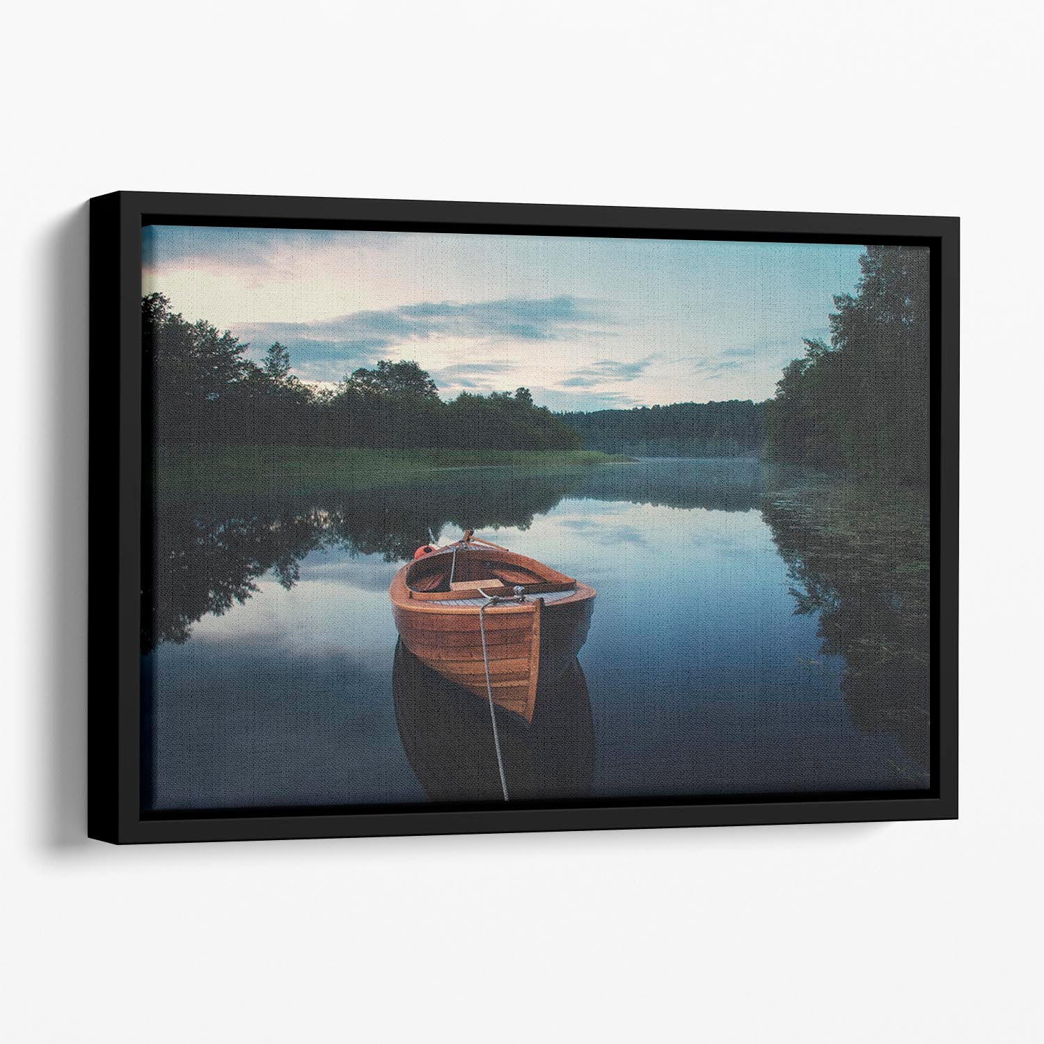 Boat In Fog Floating Framed Canvas - Canvas Art Rocks - 1