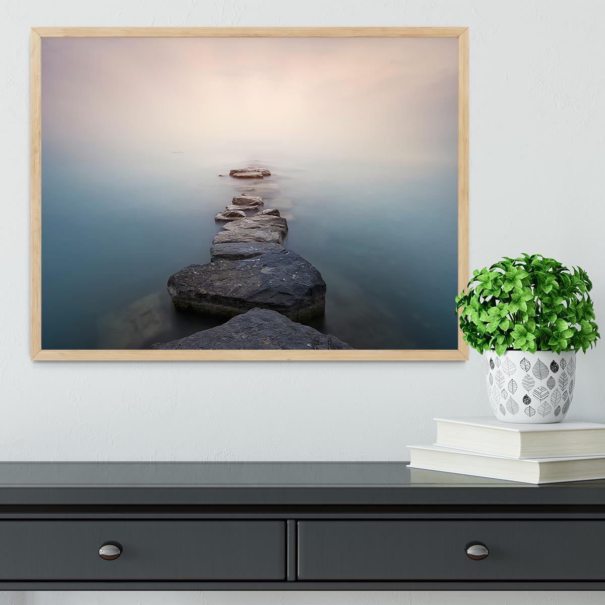 Stones Into The Misty Lake Framed Print - Canvas Art Rocks - 4