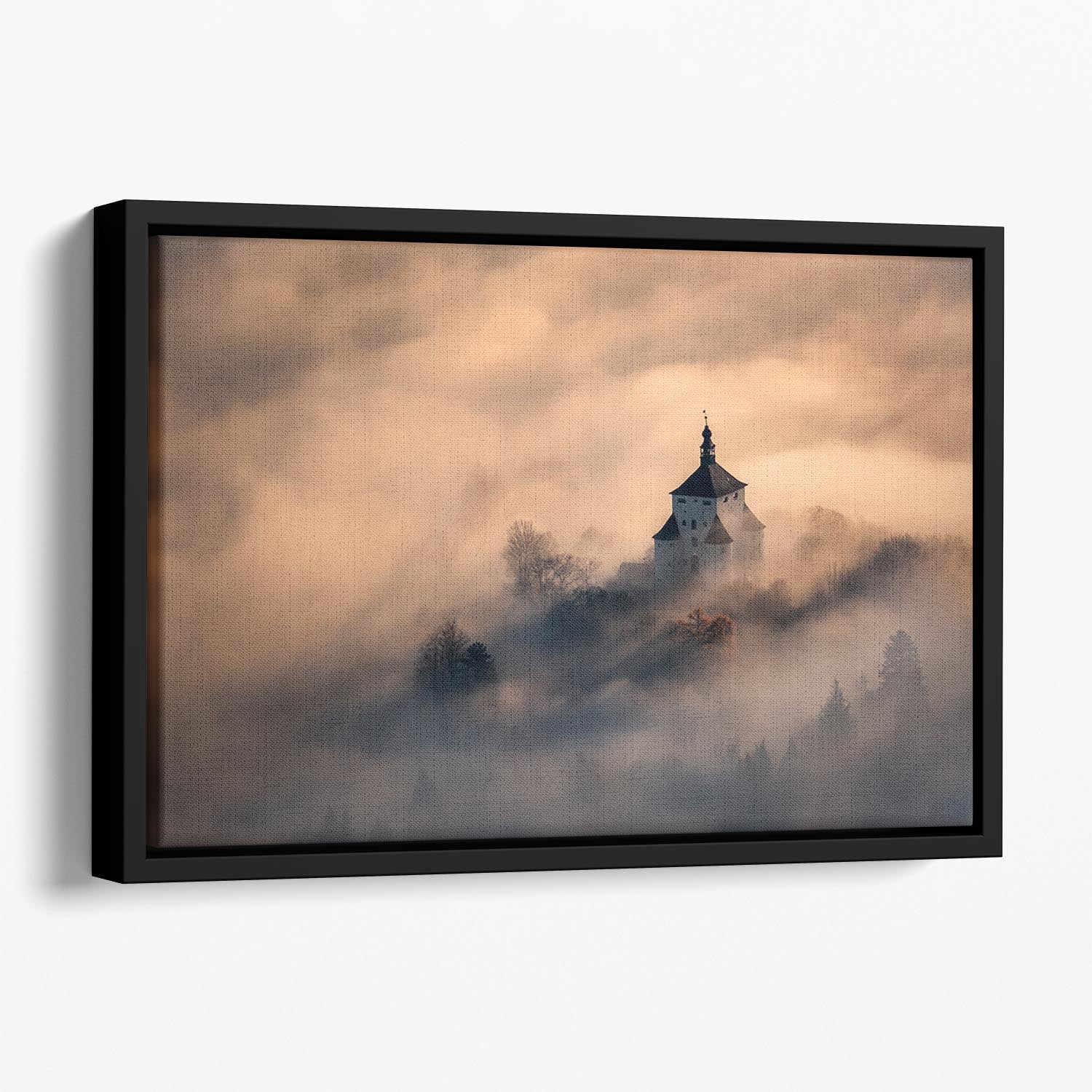 Castle In Fire Floating Framed Canvas - Canvas Art Rocks - 1