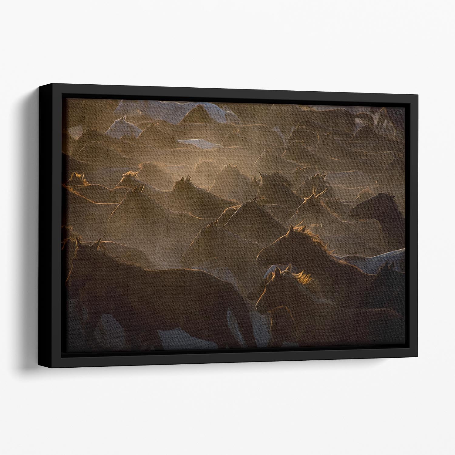 Galloping Horses At Dusk Floating Framed Canvas - Canvas Art Rocks - 1