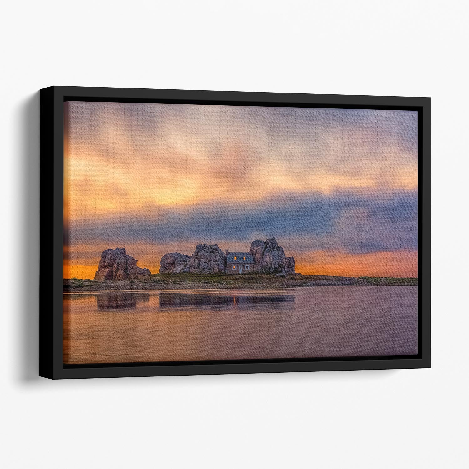 Sunset At Plougrescant Floating Framed Canvas - Canvas Art Rocks - 1