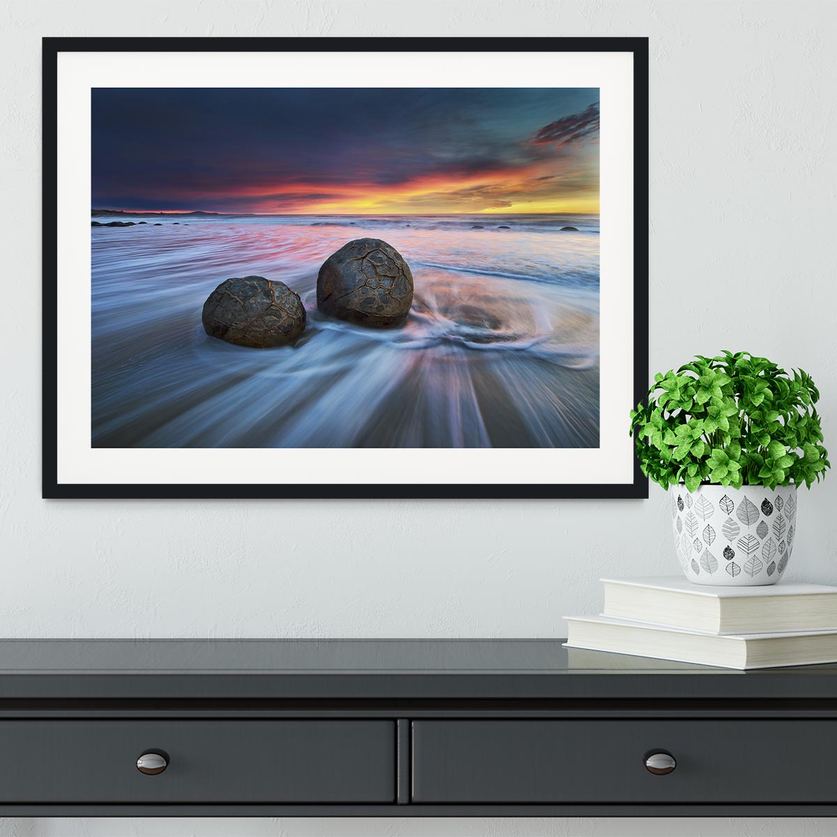 Moeraki Boulders Framed Print - Canvas Art Rocks - 1