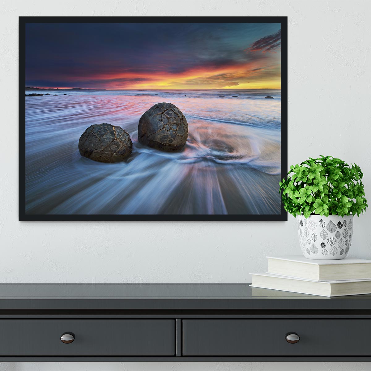 Moeraki Boulders Framed Print - Canvas Art Rocks - 2