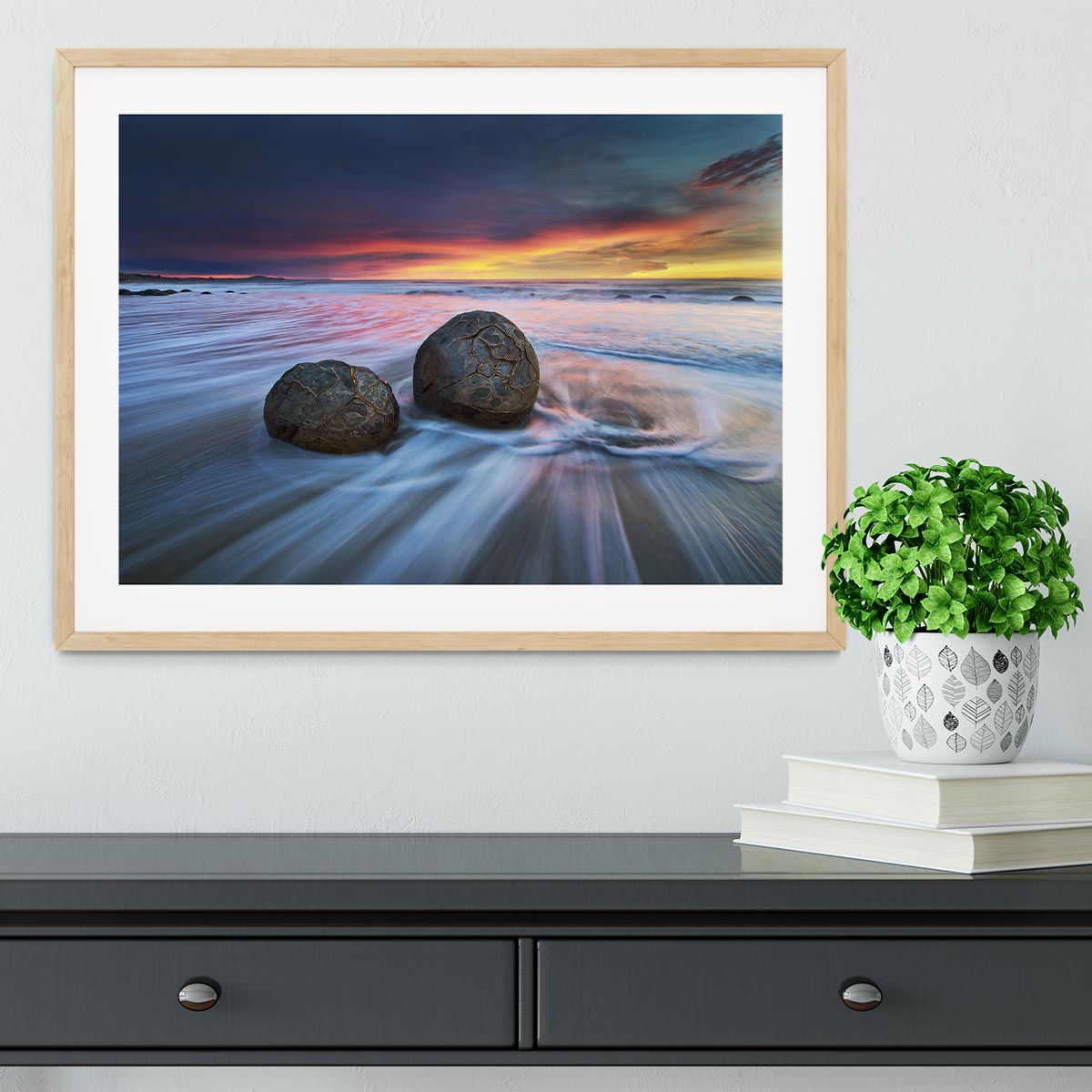 Moeraki Boulders Framed Print - Canvas Art Rocks - 3