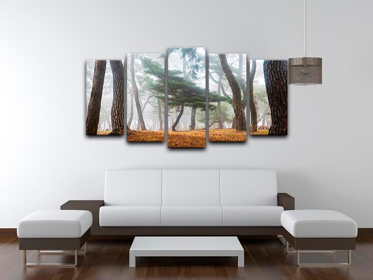In The Misty Pine Forest 5 Split Panel Canvas - Canvas Art Rocks - 3