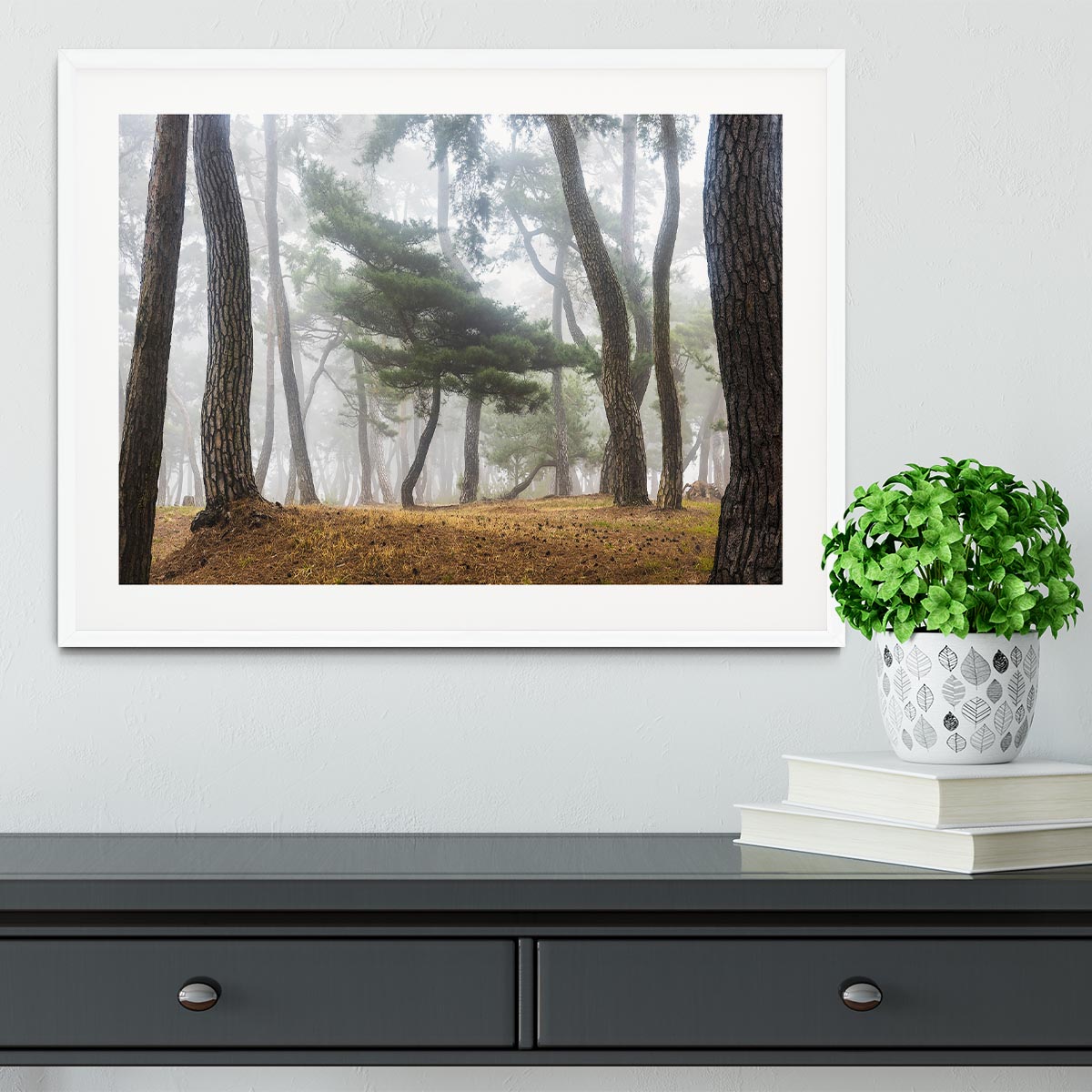 In The Misty Pine Forest Framed Print - Canvas Art Rocks - 5