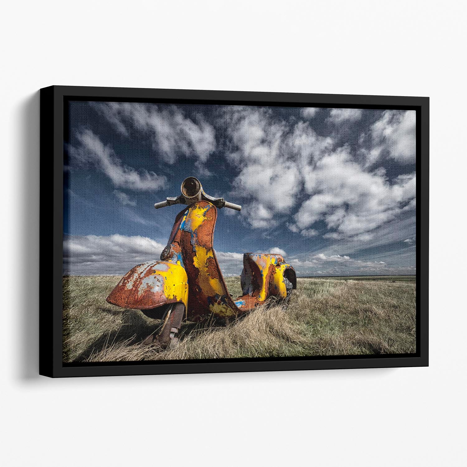 Yellow Scooter Floating Framed Canvas - Canvas Art Rocks - 1