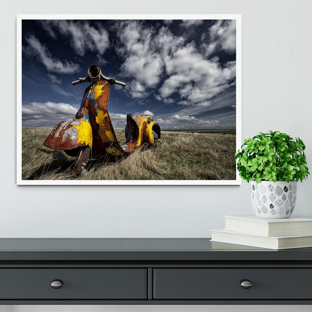 Yellow Scooter Framed Print - Canvas Art Rocks -6