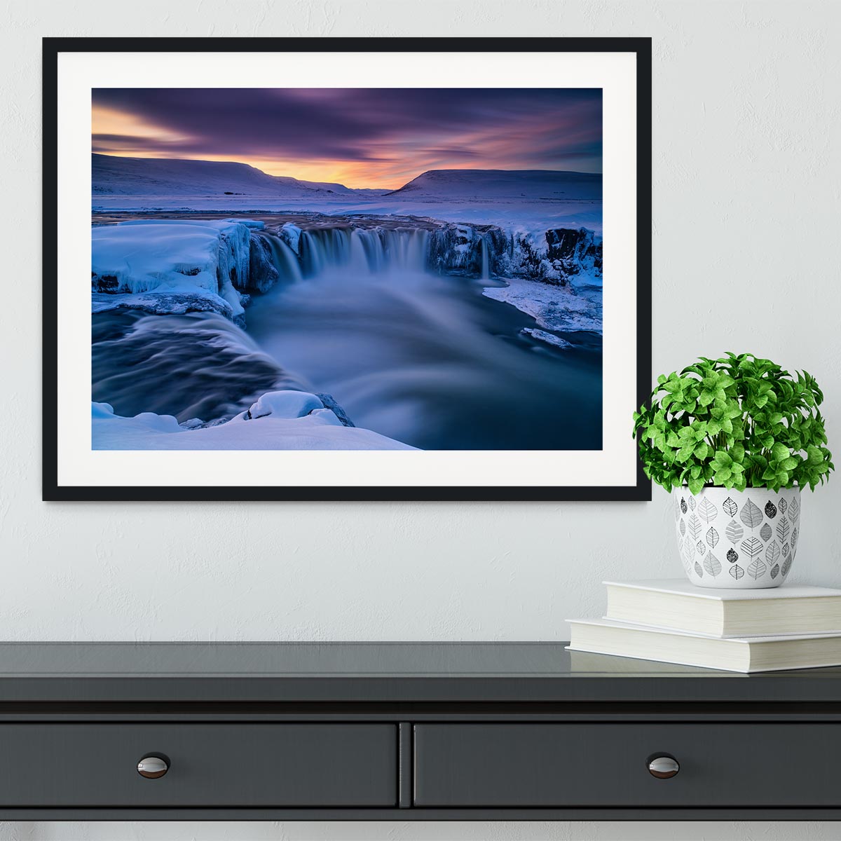 Wintry Waterfall Framed Print - Canvas Art Rocks - 1