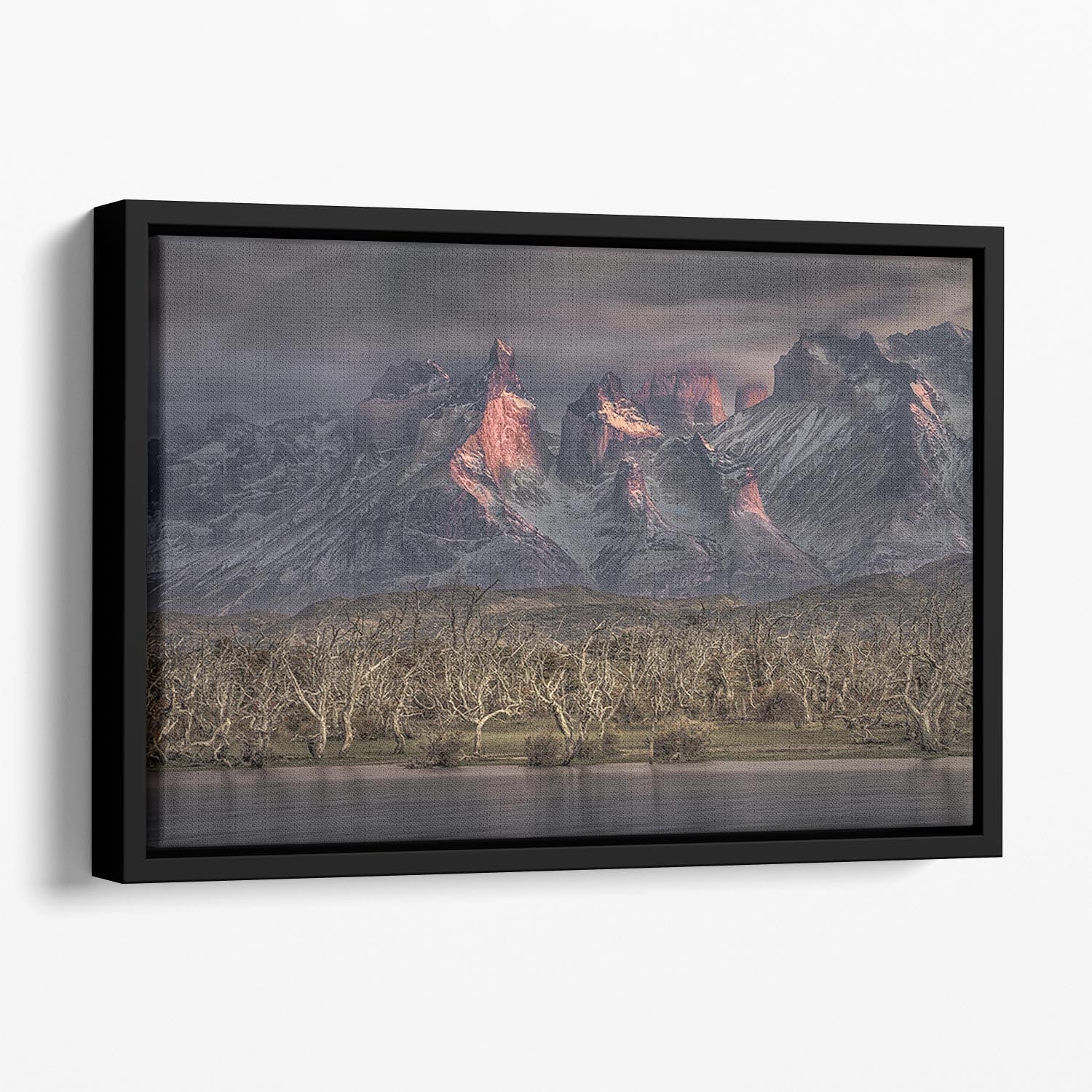 Below The Peaks Of Patagonia Floating Framed Canvas - Canvas Art Rocks - 1