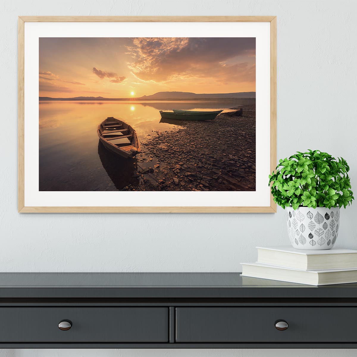 Rowing Boats In The Sunset Framed Print - Canvas Art Rocks - 3