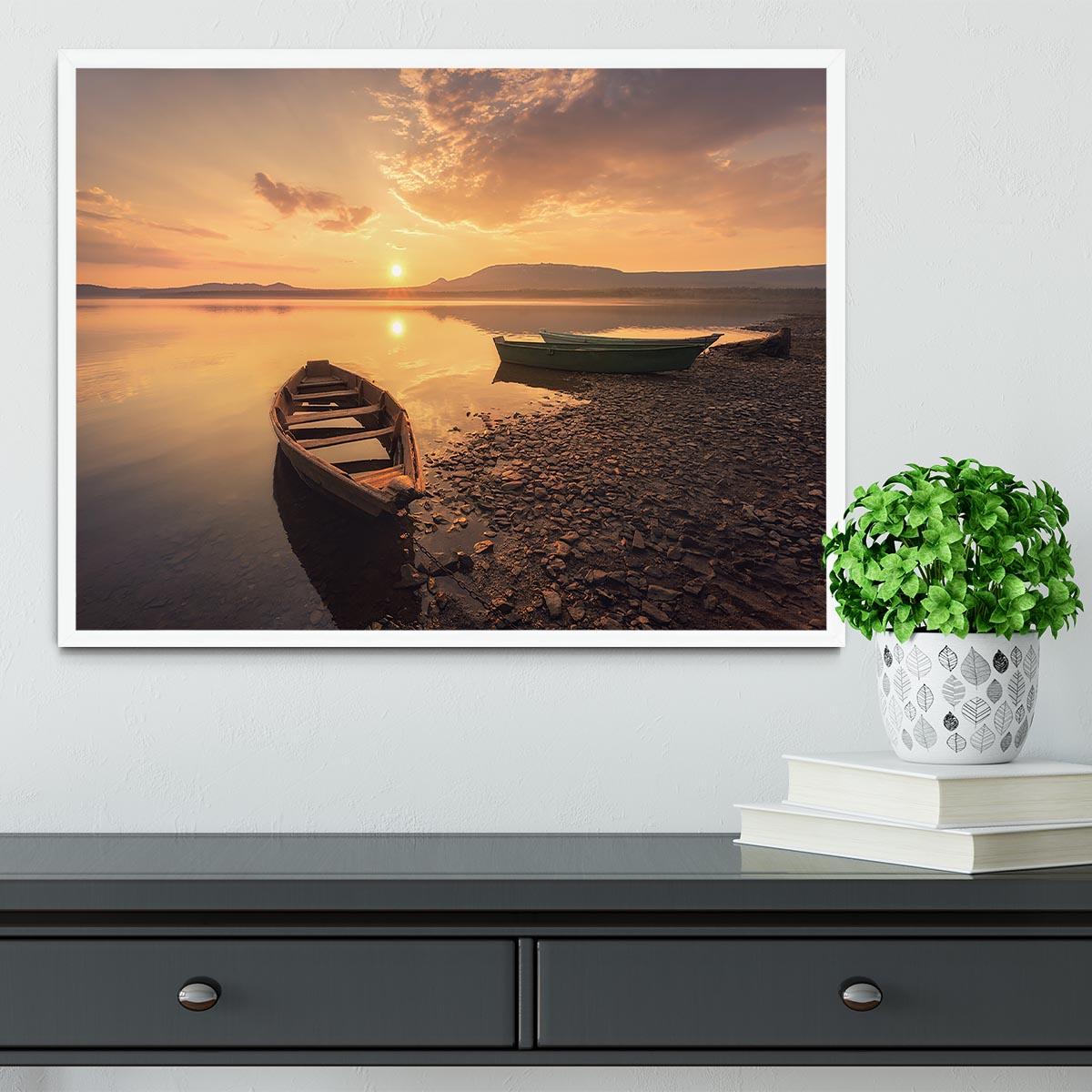 Rowing Boats In The Sunset Framed Print - Canvas Art Rocks -6