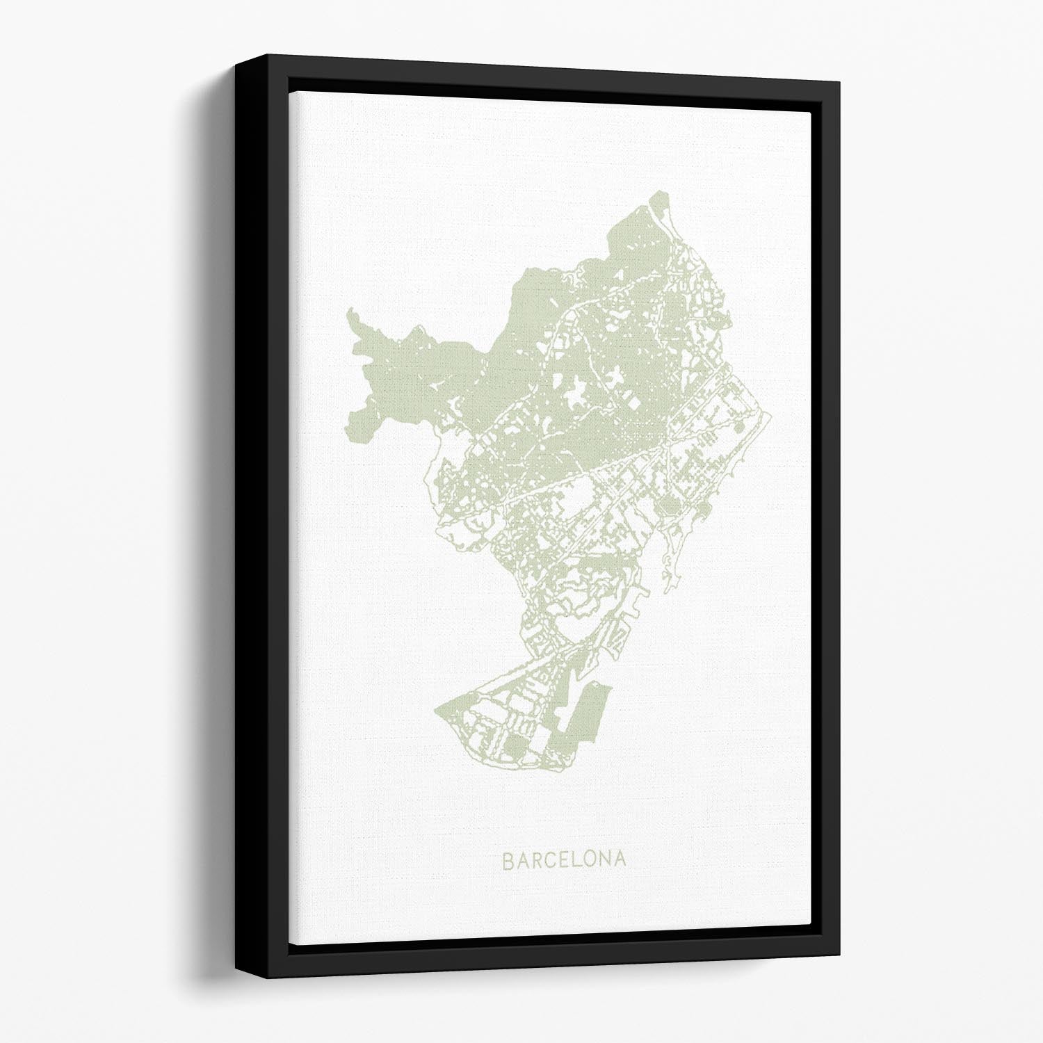 Barcelona Map Floating Framed Canvas - Canvas Art Rocks - 1