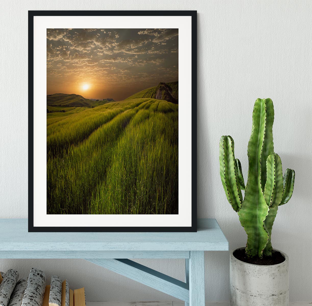 Sunset Over The Fields Framed Print - Canvas Art Rocks - 1