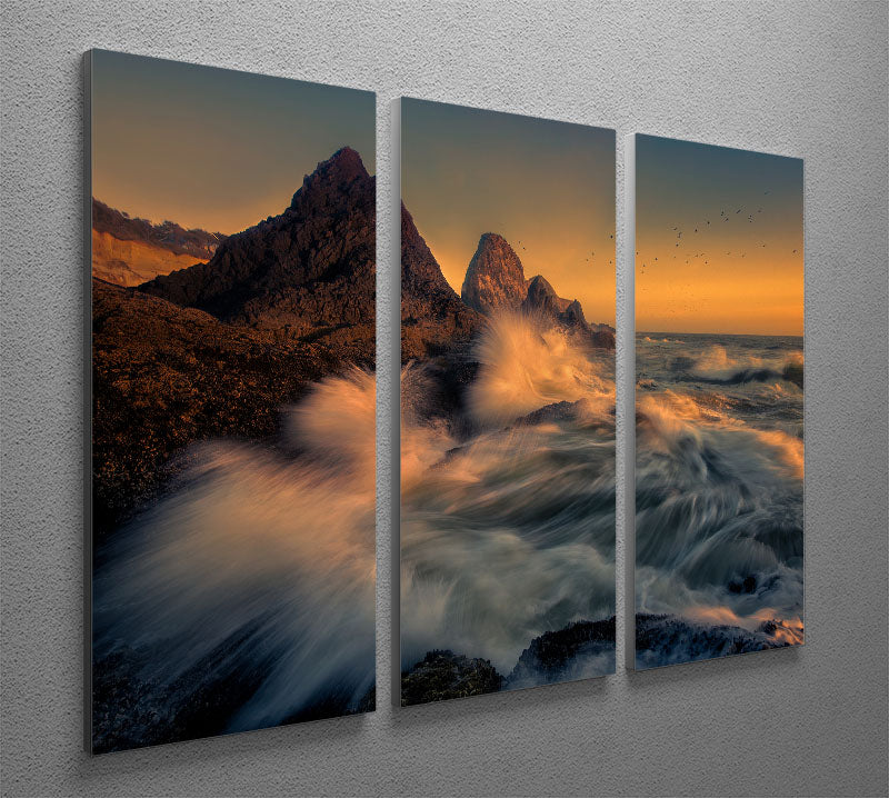 Waves Crashing Into Cliff 3 Split Panel Canvas Print - Canvas Art Rocks - 2