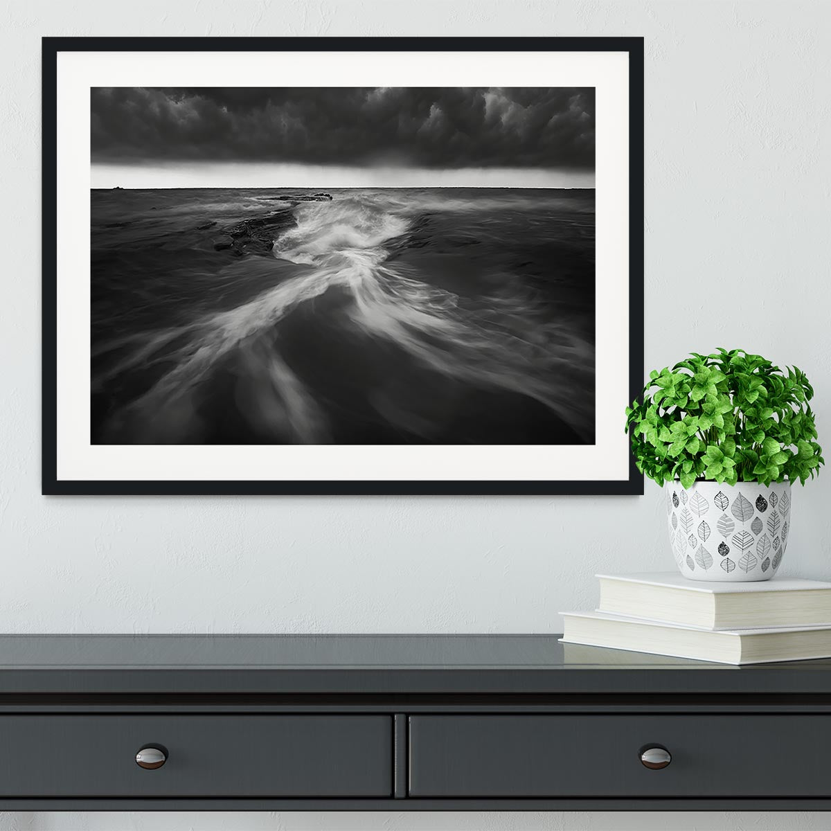 Coastline In Greyscale Framed Print - Canvas Art Rocks - 1