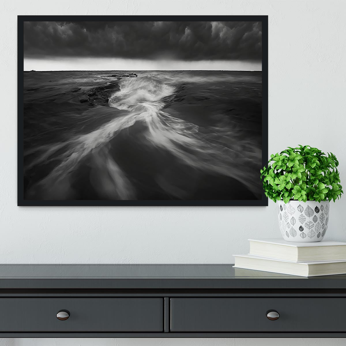 Coastline In Greyscale Framed Print - Canvas Art Rocks - 2