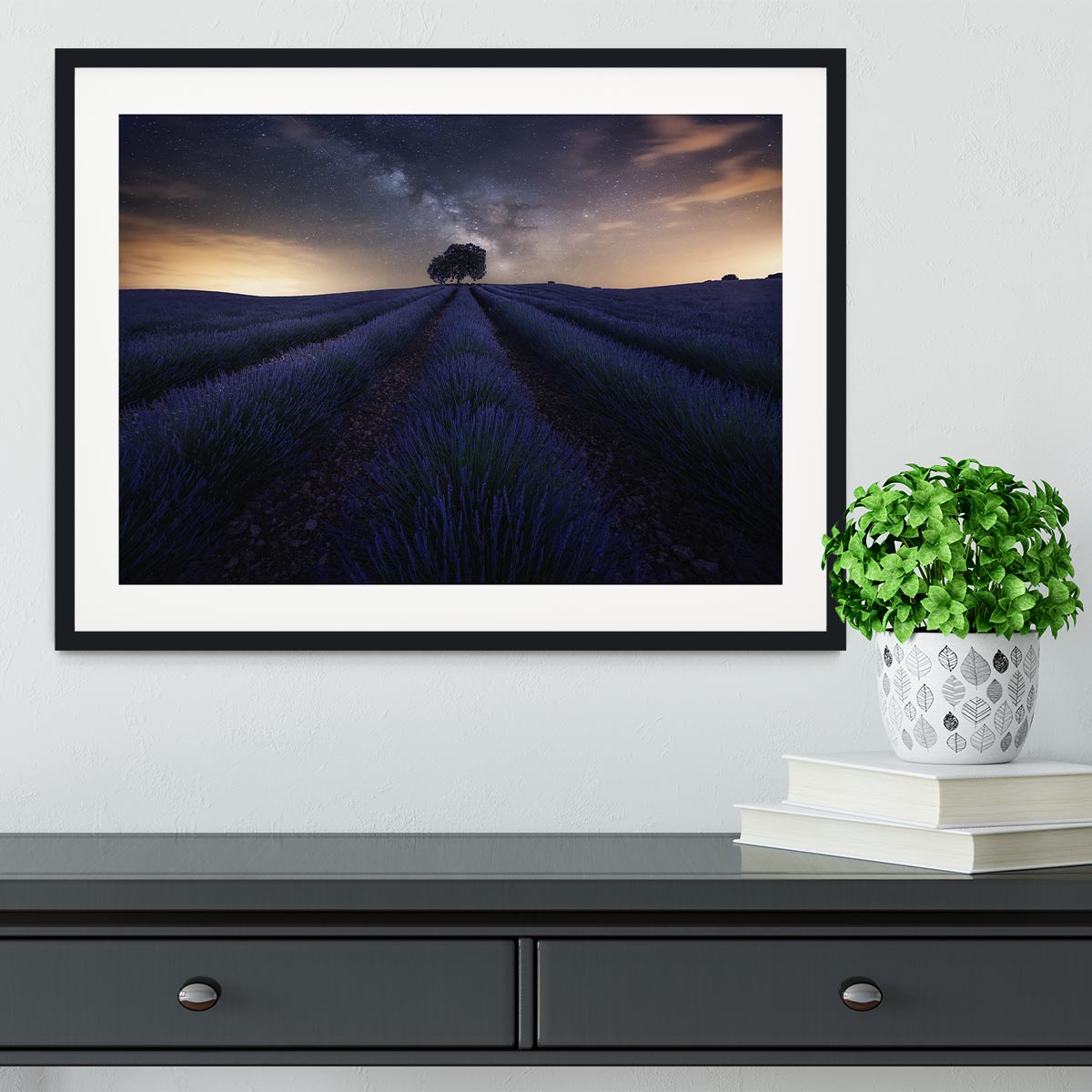 Starry Night on A Lavendar Field Framed Print - Canvas Art Rocks - 1