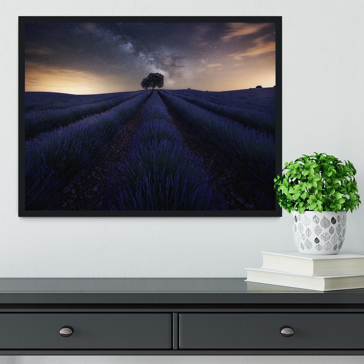 Starry Night on A Lavendar Field Framed Print - Canvas Art Rocks - 2